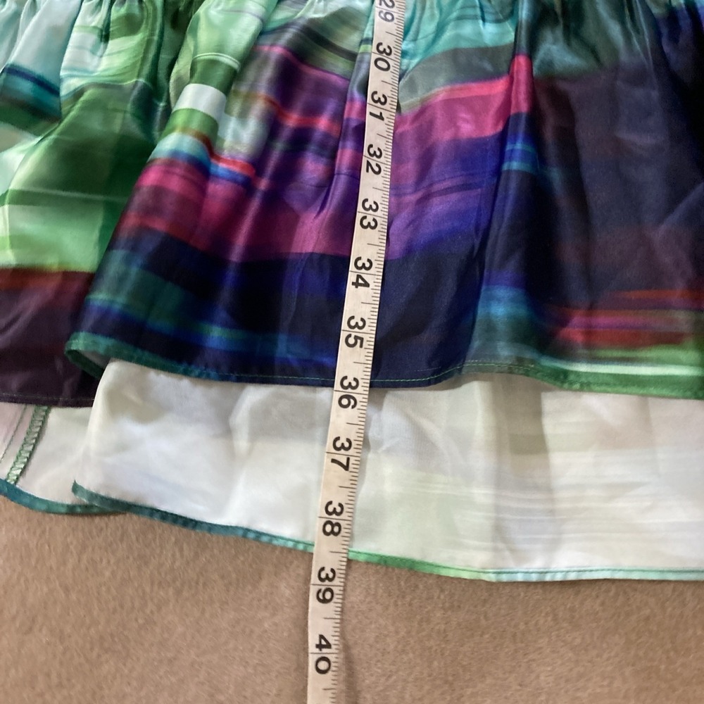 Belle Badgley Mischka Hadley Dress Sz 4 New Green Colorful Satin A Line Read - Picture 9 of 12